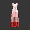 Elegant Long Dress With V Neck Ruffle Shoulders And Pink Red Tiered Layers