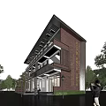 Red Brick Two Story School Building With Veranda Golden Signage And Trees Around