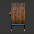 Wooden Side Table With Gold Striped Design And Triangular Accent Black Legs Gold Feet