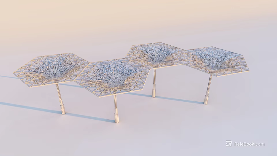 Elegant Modern Garden Pergola With Hexagonal Metal Openwork Structure And Multiple Units 3d model
