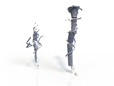 Two Modern Metal Equipment Pieces With Twisted Stems And Ornamental Design 3d model