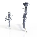 Two Modern Metal Equipment Pieces With Twisted Stems And Ornamental Design