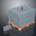 Stacked Gray Concrete Blocks With Blue Straps On Wooden Pallet For Construction
