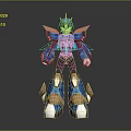 Armored Robot Character 3D Model with Blue Purple Gold Mechanical Futuristic Details