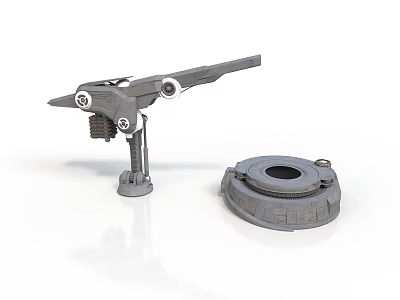 Gray Industrial Mechanical Components With Metal Rod Bolts And Circular Base 3d model