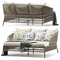 Multi Seater Sofa With Rattan Frame Floral Patterned Pillows And Cozy Throw Blanket 3d model