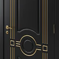 Elegant Black and White Hinged Doors with Gold Accents and Ornate Carved Details