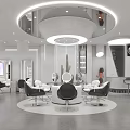 Modern Hair Salon Interior With Circular Layout Black Barber Chairs Mirrors White Design And Cactus