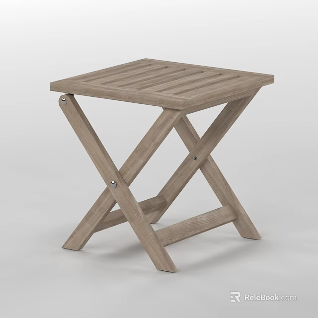Simple Style Wooden Stool Featuring Cross Legs Sturdy Structure and Natural Wood Finish 3d model 
