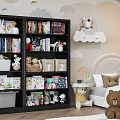 Kids Bookshelf With Books Toys Storage Cloud Decor And Wall Decorations In Kids Room