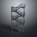 Detailed Multi Level Metal Staircase With Railings For Industrial Building Model