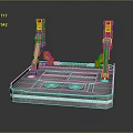 Mechanical Gate Design Featuring Yellow Mechanical Arms Gray Platform Blue Illuminated Stripes And Surface Patterns