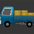 Blue Small Toy Truck With Yellow Boxes Loaded On Cargo Bed