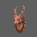 Intricately Carved Wooden Dragon Deer Head Sculpture With Antlers Scales And Mane Details