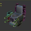 Futuristic Mechanical Toilet Design With Blue Structure White Base Gray Seat And Yellow Tip Cannons