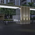 Modern Building Exterior With Glass And Wooden Grille Entrance Area And Trees