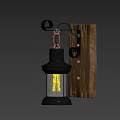 Vintage Rustic Wall Lamp With Wooden Base Metal Frame And Warm Lantern Light