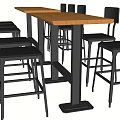 Two Wooden Bar Counters With Black Bar Stools Modern Interior Setup 3d model