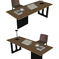 Modern Desk and Chair Combination Rectangular Desk Minimalist Desk Single Chair Table Lamp Notebook 3d model