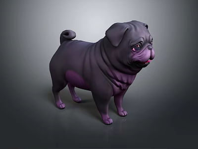 Purple Pug 3D Model Animated Character in Cartoon Style Digital Rendering 3d model