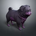 Purple Pug 3D Model Animated Character in Cartoon Style Digital Rendering