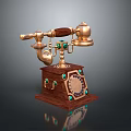 Vintage Electronic Telephone With Wooden Base Brass Components And Decorative Gems