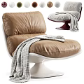 Brown Leather Single Sofa With Plaid Blanket And Modern White Base
