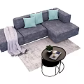Gray Sectional Sofa With Light Blue Pillows Throw Blanket And Black Round Coffee Table 3d model
