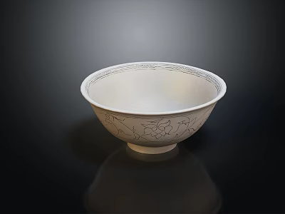White Patterned Ceramic Dinnerware Set Featuring Decorative Bowl for Elegant Dining Table 3d model