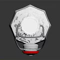 Transparent Glass Bottle With White Liquid Metal Ring And Red Cap Design
