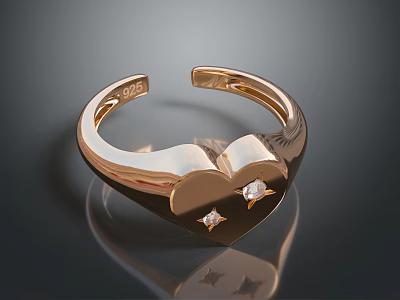 Elegant 999 Gold Heart Shaped Ring Adorned With Sparkling Small Diamonds 3d model