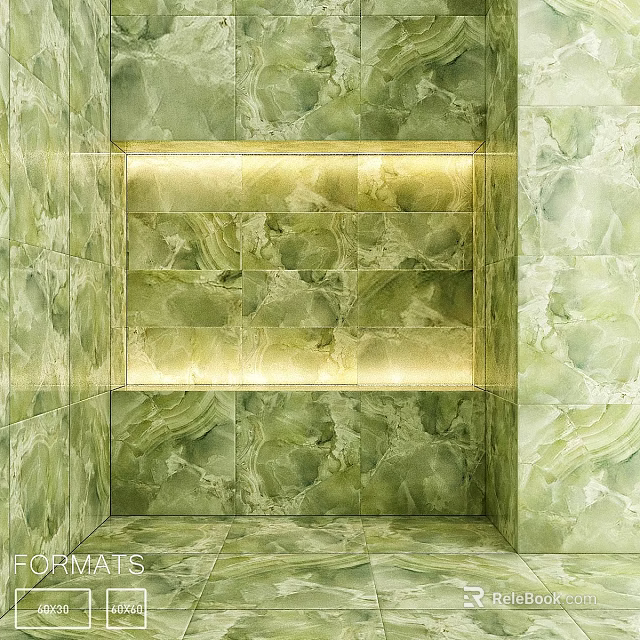 Illuminated Green Marble Niche Design With Built In Wall Features And Smooth Surface 3d model