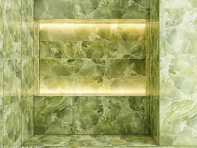 Illuminated Green Marble Niche Design With Built In Wall Features And Smooth Surface 3d model