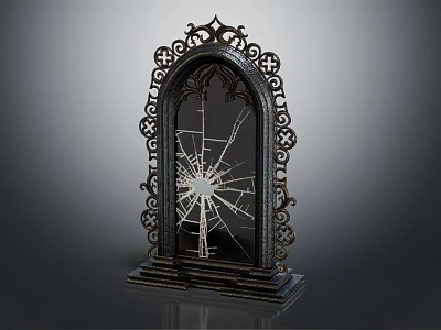 Vintage Decorative Mirror With Black Ornate Frame And Broken Glass Intricate Carvings 3d model