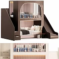 Kids Bunk Bed With Slide Staircase And Soft Upholstered Pink Headboard Design