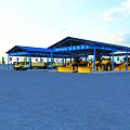 Industrial Workshop Steel Reinforcement Temporary Processing Structure With Blue Canopy 3d model