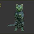 Stylized Blue Cat Game and Movie Character Standing with Paws Gesture