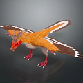 Realistic 3D Game Movie Character Dinosaur With Orange Brown Feathers Red Head And Spread Wings