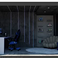 Stylish Modern Cyber Cafe With Comfortable Gaming Chairs LED Lighting And High Speed Internet