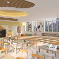Bright And Spacious Kindergarten Interior With Tables Chairs And Decorations