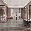 Modern Hotel Lobby Interior Design With Glass Doors Marble Floor And Chandelier