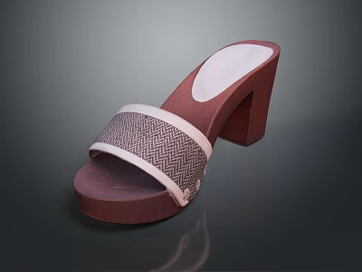 Women's High Heel Slippers with Woven Pattern Upper Wooden Heel and White Sole Brown 3d model