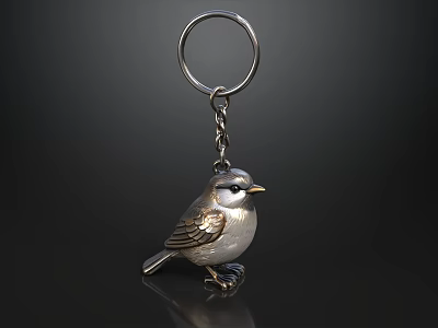 Metal Bird Shaped Keychain With Ring And Chain For Daily Use 3d model