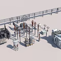 Industrial High Voltage Equipment Facility with Transformers Switchgear and Metal Structures 3d model