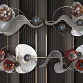 Modern Luxury Wall Decor Featuring Floral Metal Frame Marble Accents Red Flowers And Gray Curves