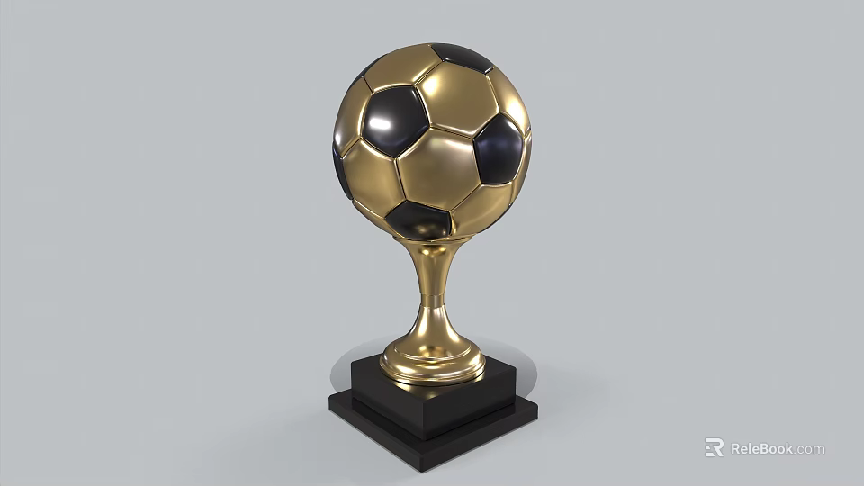 Golden Football Shaped Trophy With Shiny Surface And Black Base Design 3d model 