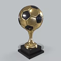 Golden Football Shaped Trophy With Shiny Surface And Black Base Design