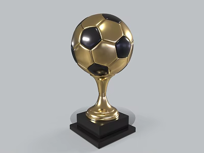 Golden Football Shaped Trophy With Shiny Surface And Black Base Design 3d model