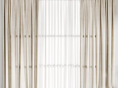 Beige Layered Curtains with Sheer Panels for Modern Living Room 3d model