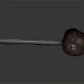 Vintage Metal Ladle With Long Handle On Smooth Black Surface And Gradient Gray Background